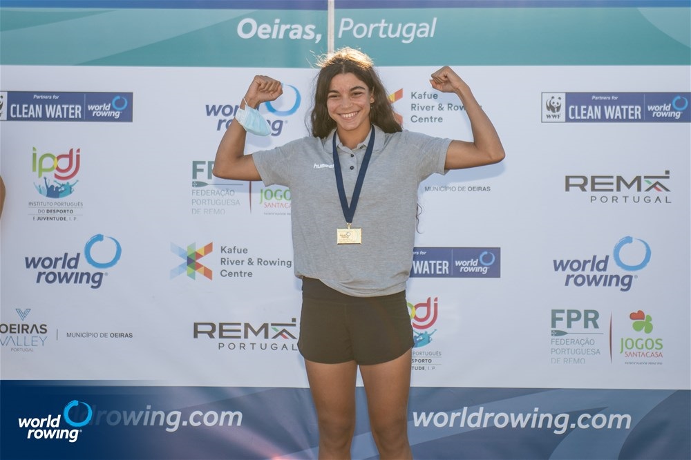 Hela Belhaje Mohamed, Junior Women's Solo, Tunisia, 2021 World Rowing Beach Sprint Finals, Oeiras, Portugal / World Rowing/Benedict Tufnell